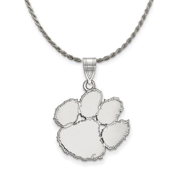 Sterling Silver Clemson U Large Pendant Necklace - 22 Inch
